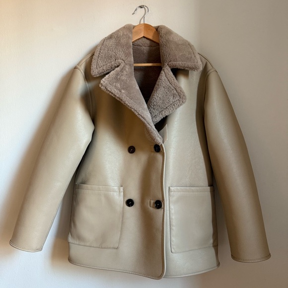 NWT Zara Reversible Double-Faced Coat Women's Taupe Gray Teddy Jacket Size S - Picture 8 of 15